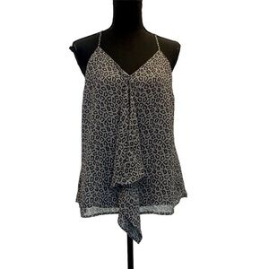 Kismet gray black ruffle V-neck leopard print camisole Sz M